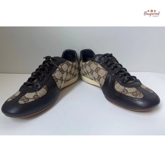 Auth GUCCI Brown Guccissima Canvas/Leather Interlocking GG Sneakers 6.5 - Picture 9 of 11